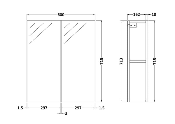 NUIE 600mm Mirror Unit (50/50)