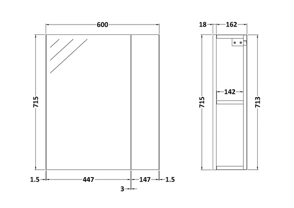 NUIE 600mm Mirror Unit (75/25)
