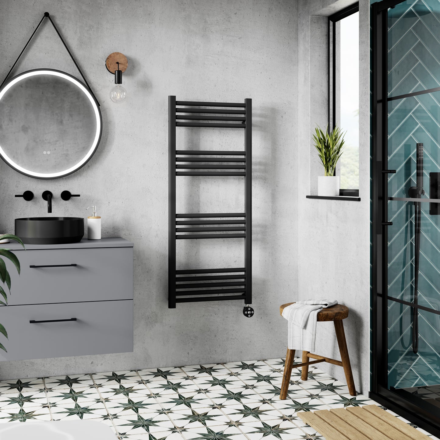 NUIE Round Straight Towel Radiator 1200x500