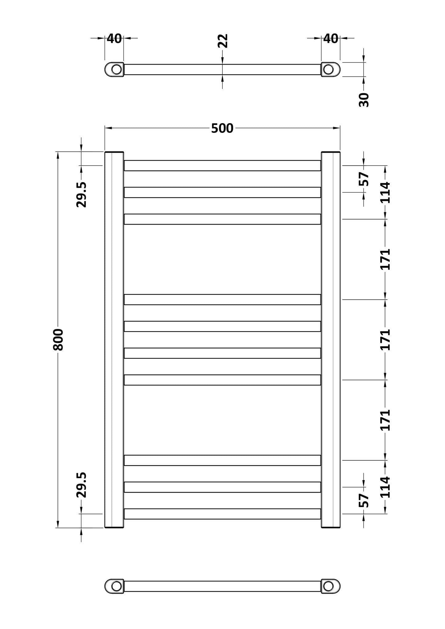 NUIE Round Straight Towel Radiator 800x500