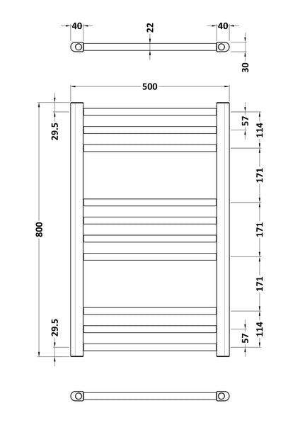 NUIE Round Straight Towel Radiator 800x500