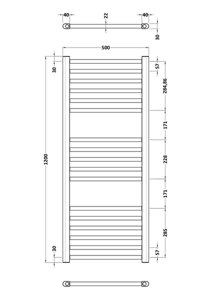 NUIE Round Straight Towel Radiator 1200x500