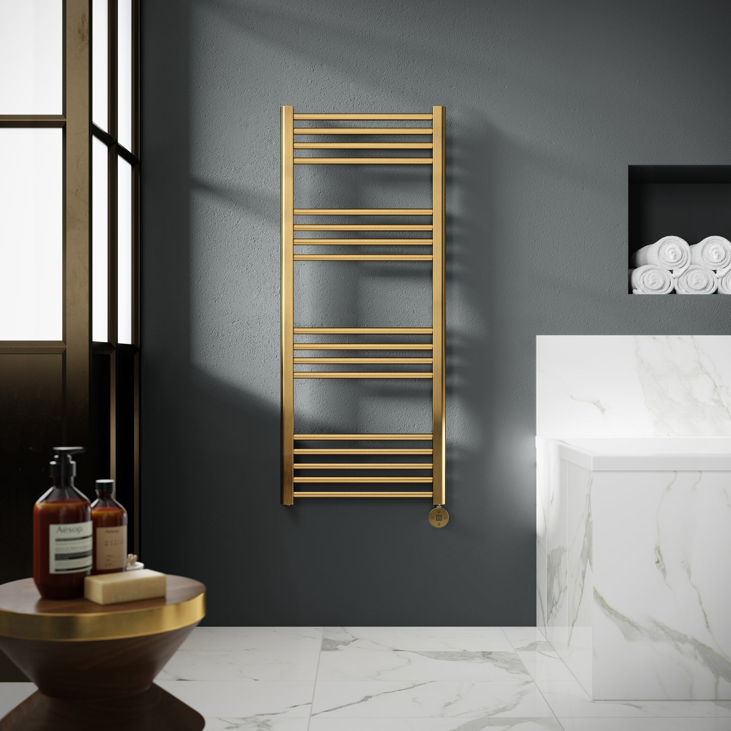 NUIE Round Straight Towel Radiator 1200x500