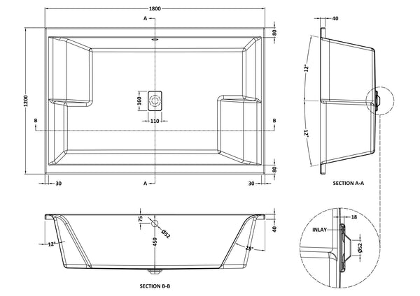 NUIE Double Ended Inset Spa Bath