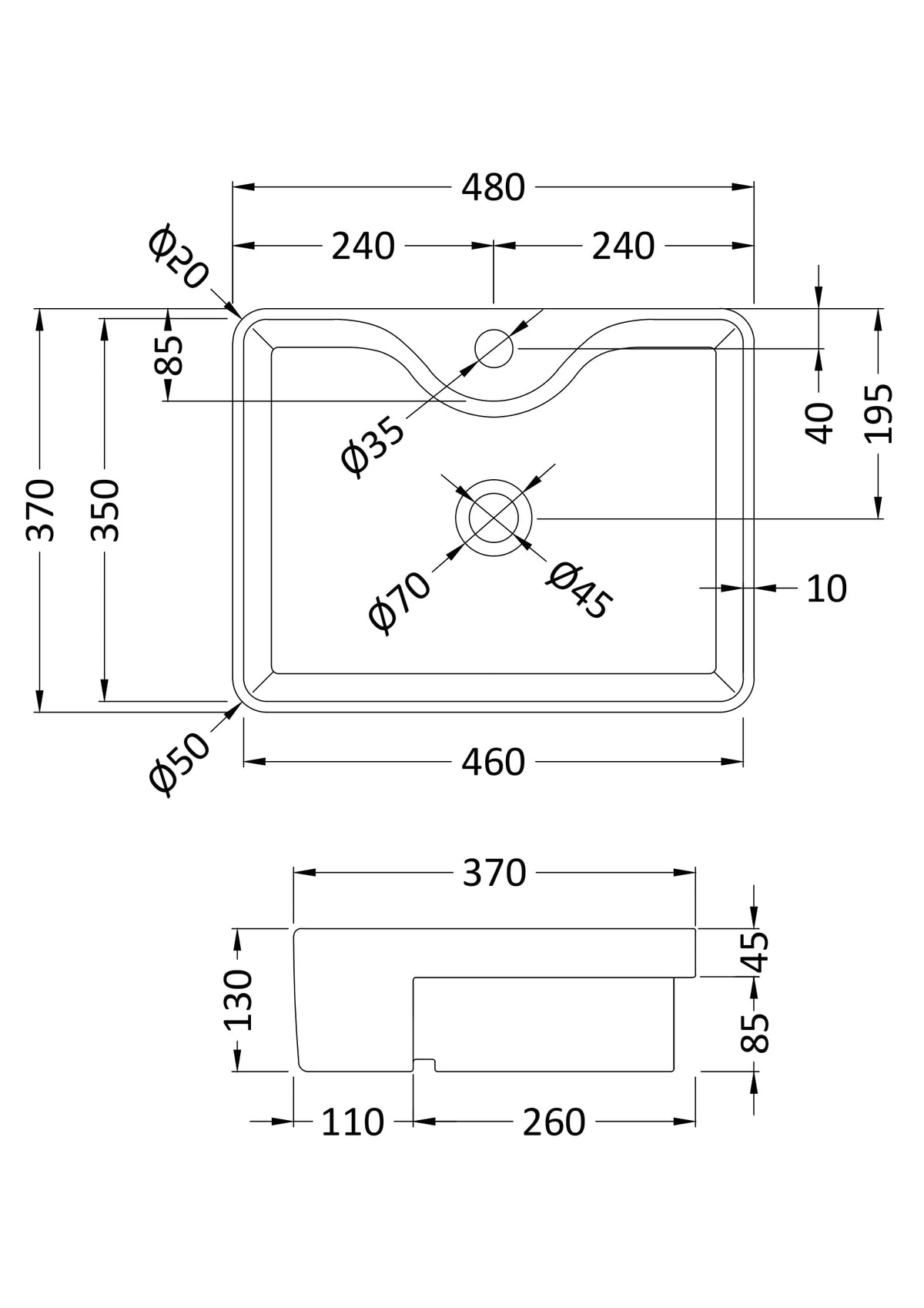 NUIE Semi-recessed basin