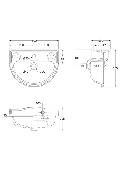 Hudson Reed 500mm Basin (1 Tap Hole)