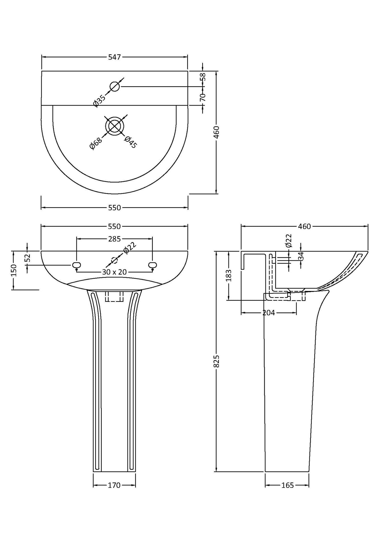 NUIE 560mm Basin & Pedestal