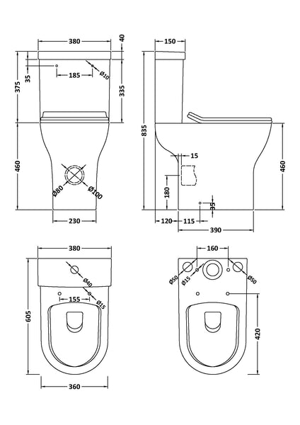 NUIE Comfort Height Rimless Pan, Cistern & Seat