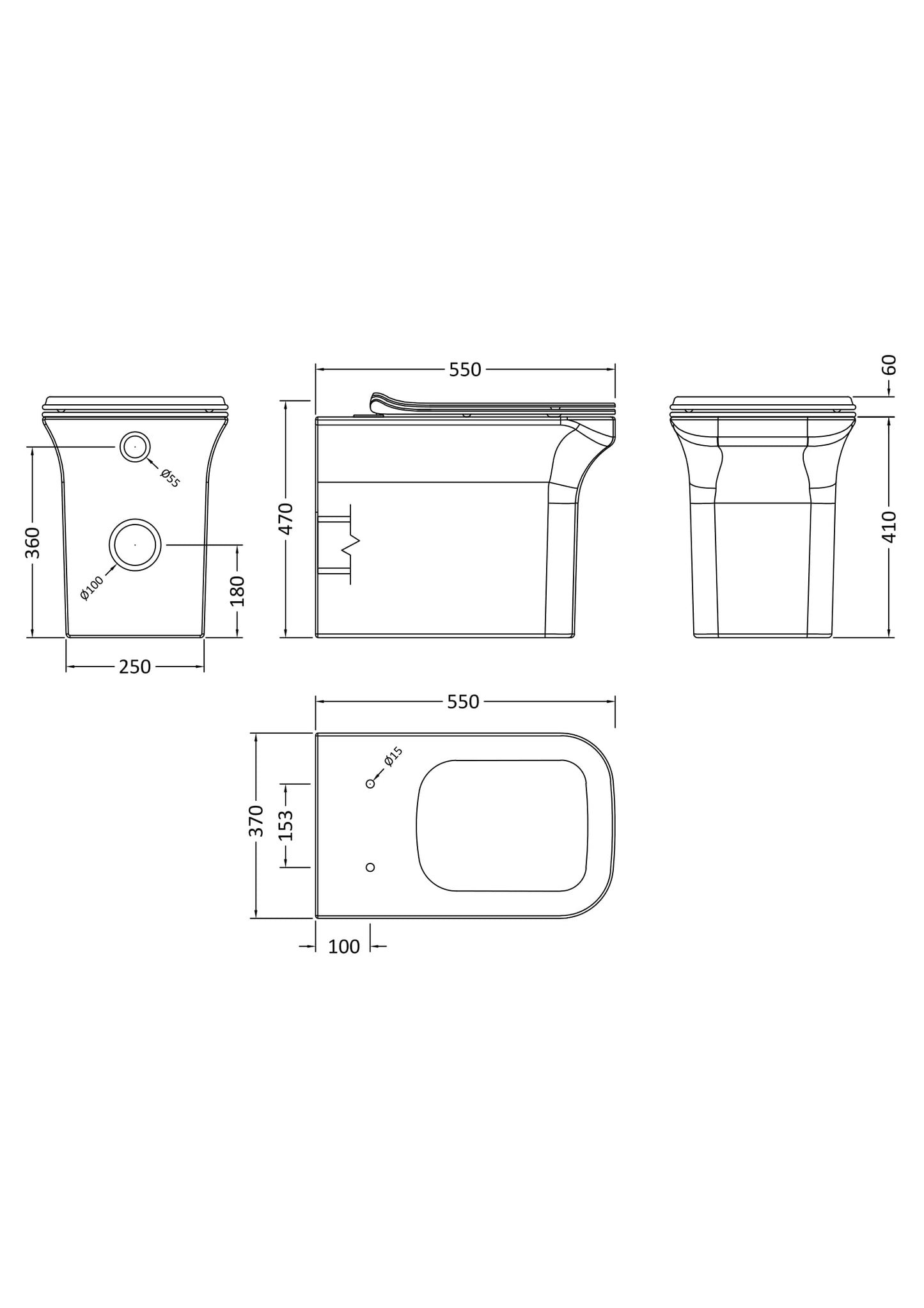 NUIE Square Back To Wall Pan & Soft Close Seat