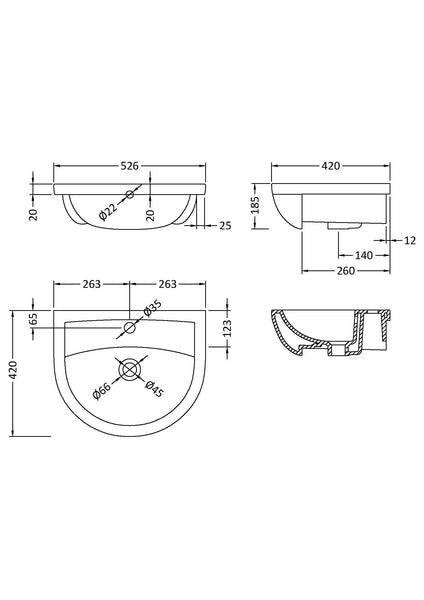 Hudson Reed 500mm Semi Recessed Basin
