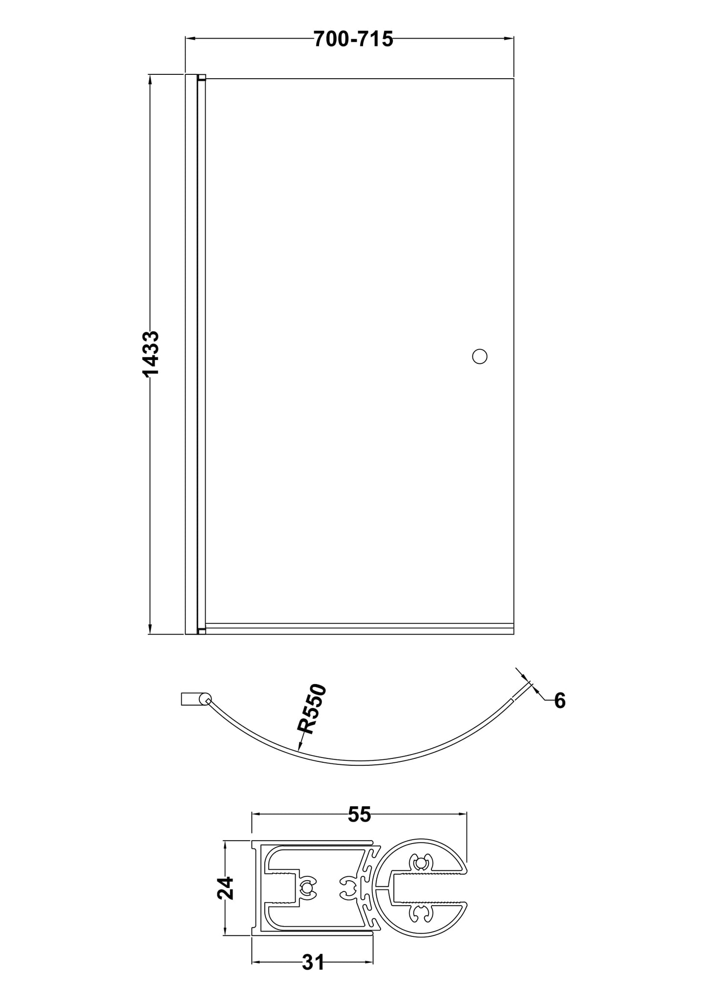 NUIE Curved P-Bath Screen with Knob
