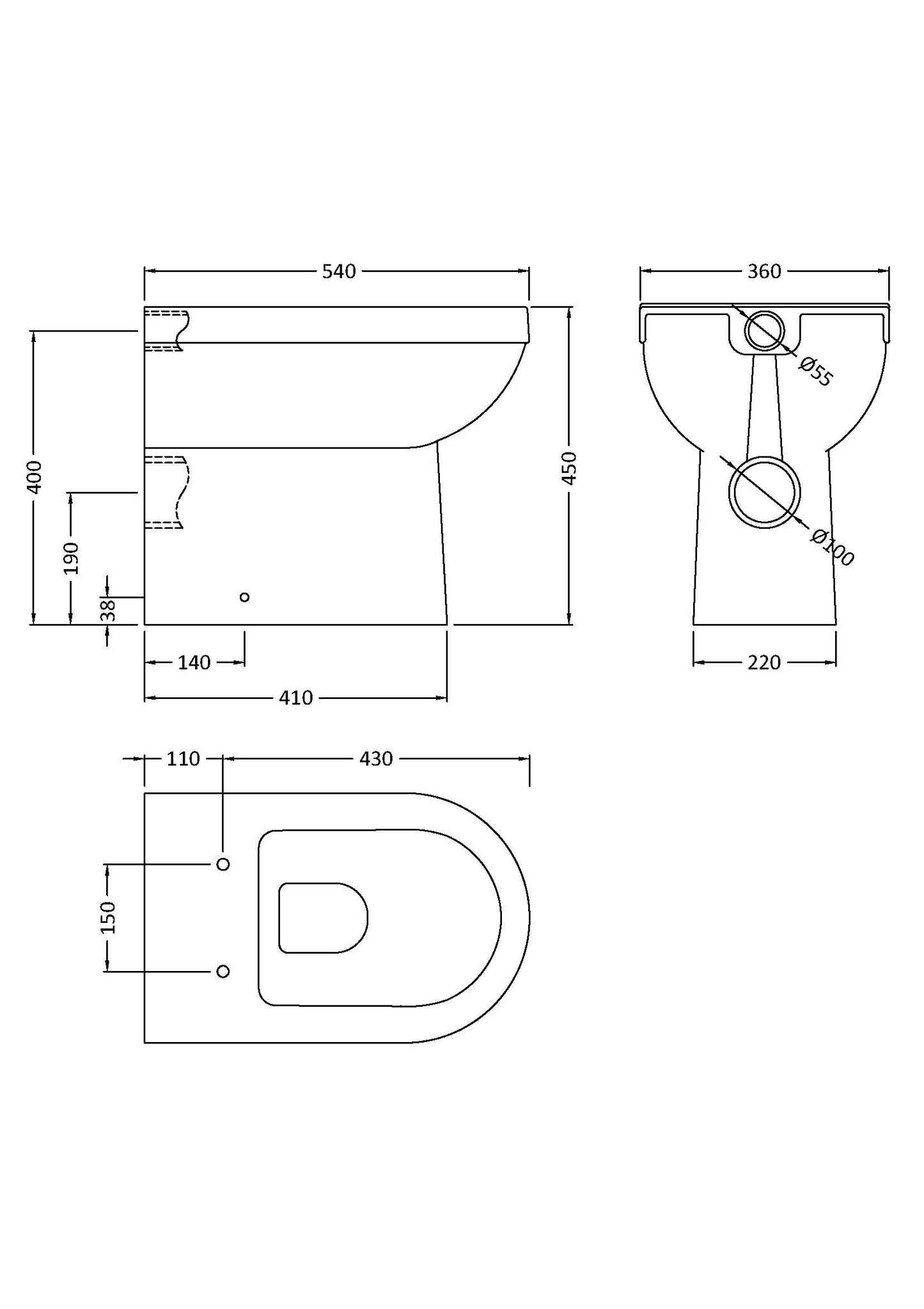 NUIE Comfort Height Back To Wall Pan