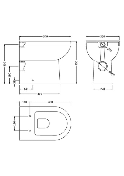 NUIE Comfort Height Back To Wall Pan