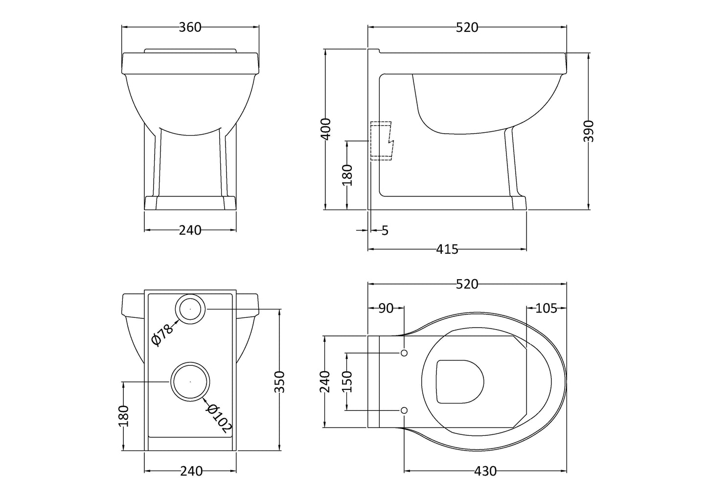 Hudson Reed Back To Wall Pan