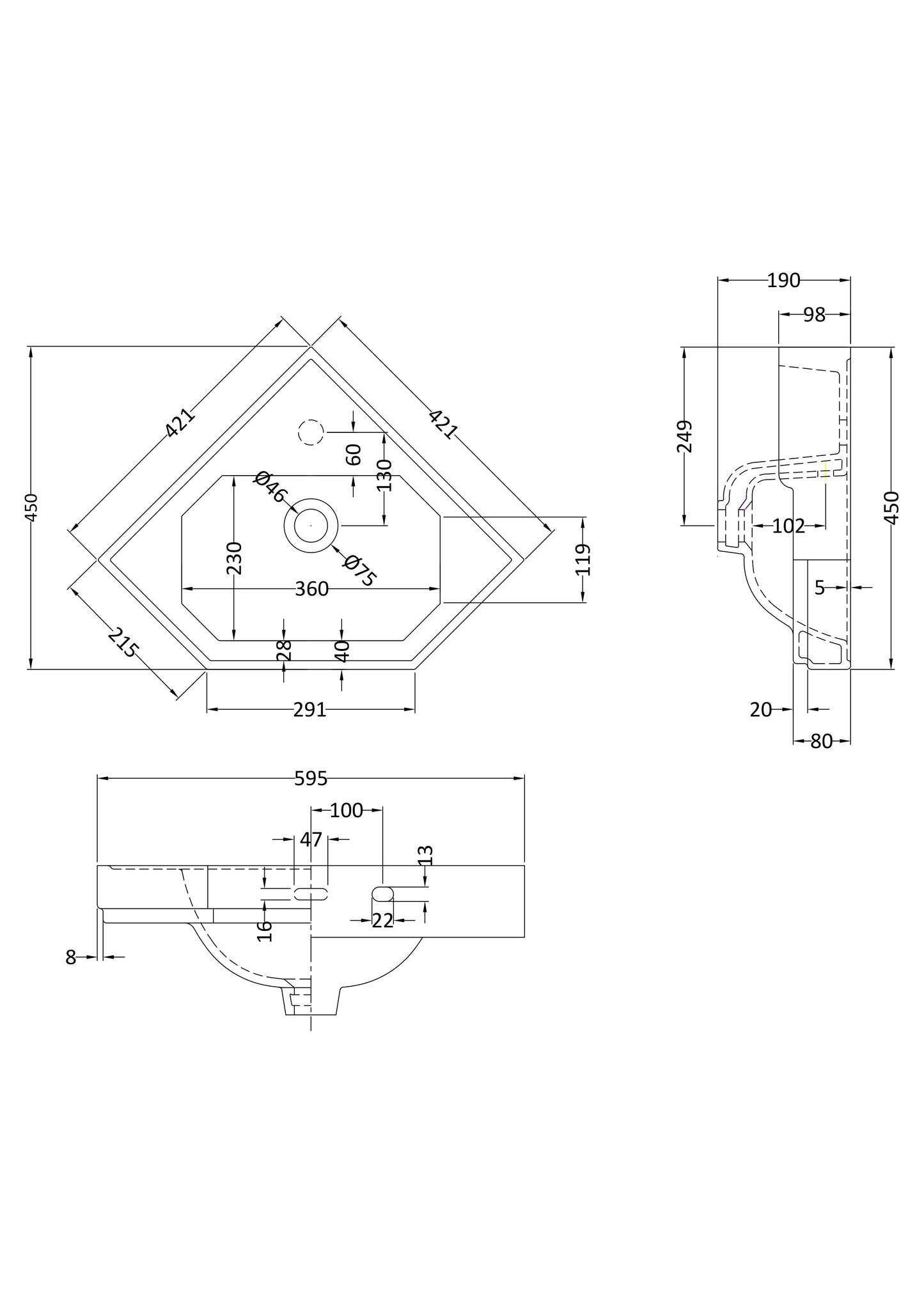 Hudson Reed 420mm Corner Basin