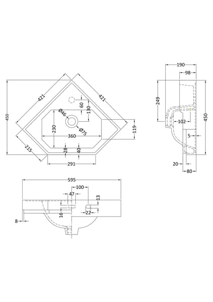Hudson Reed 420mm Corner Basin