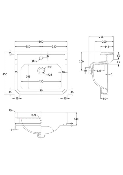 Hudson Reed 560mm Basin (1 Tap Hole)
