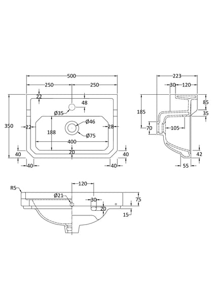 Hudson Reed 500mm Basin (1 Tap Hole)