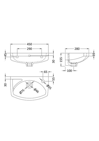 NUIE 450mm Wall Hung Basin