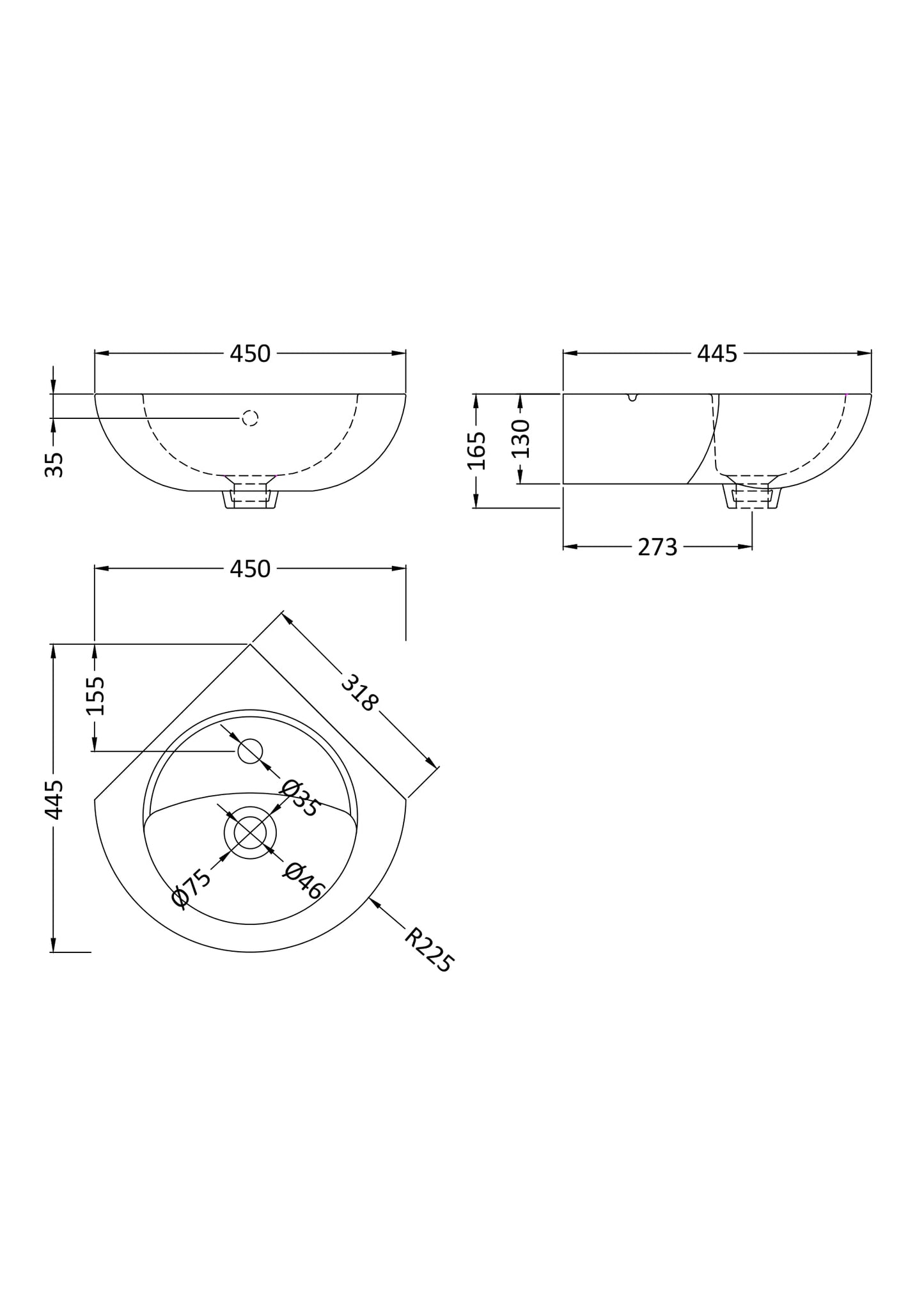 NUIE Corner Wall Hung Basin
