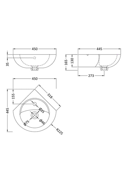 NUIE Corner Wall Hung Basin