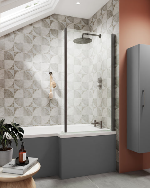 NUIE Square Fixed Bath Screen with Fixed Return - 6mm