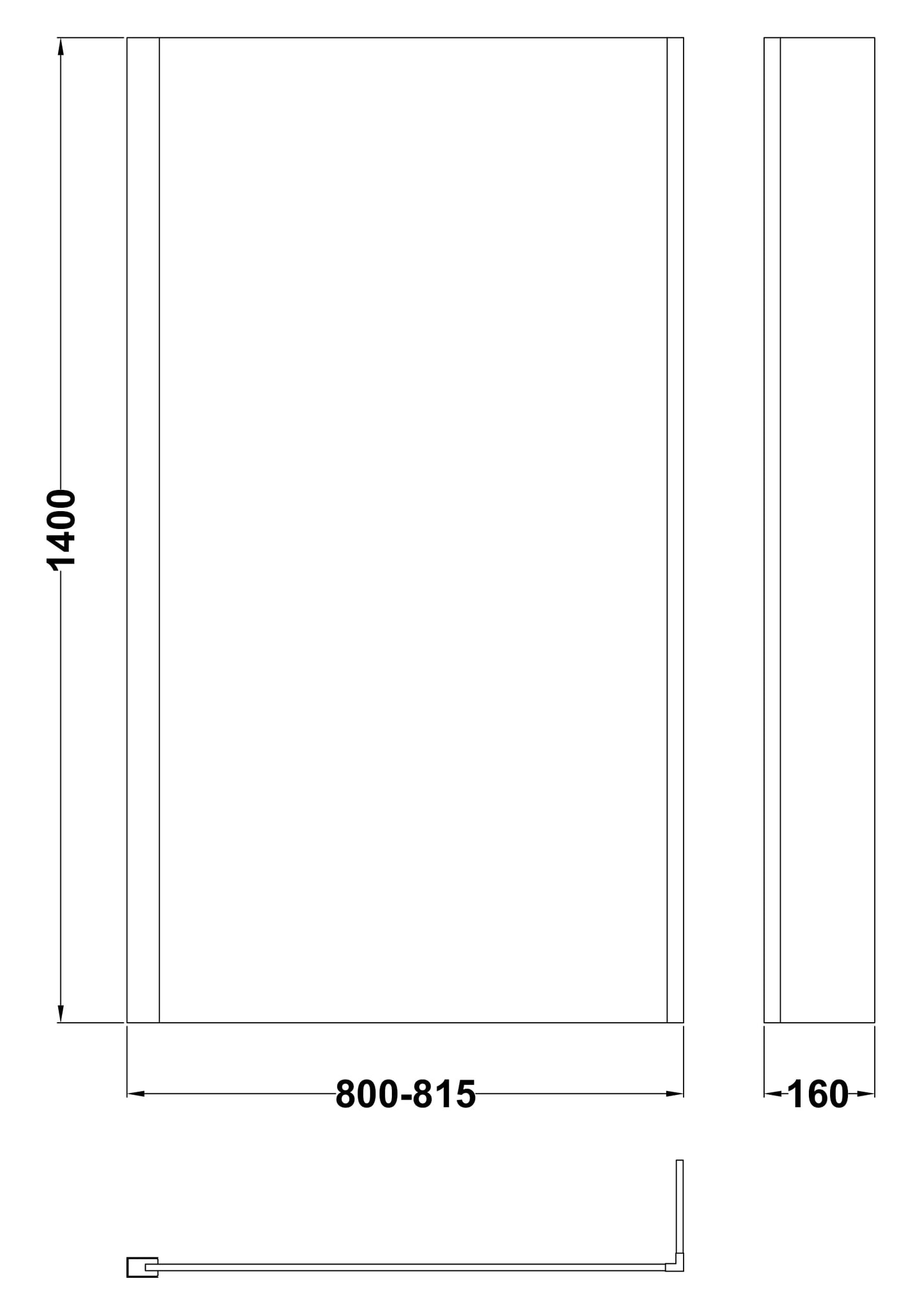 NUIE Square Bath Screen With Fixed Return