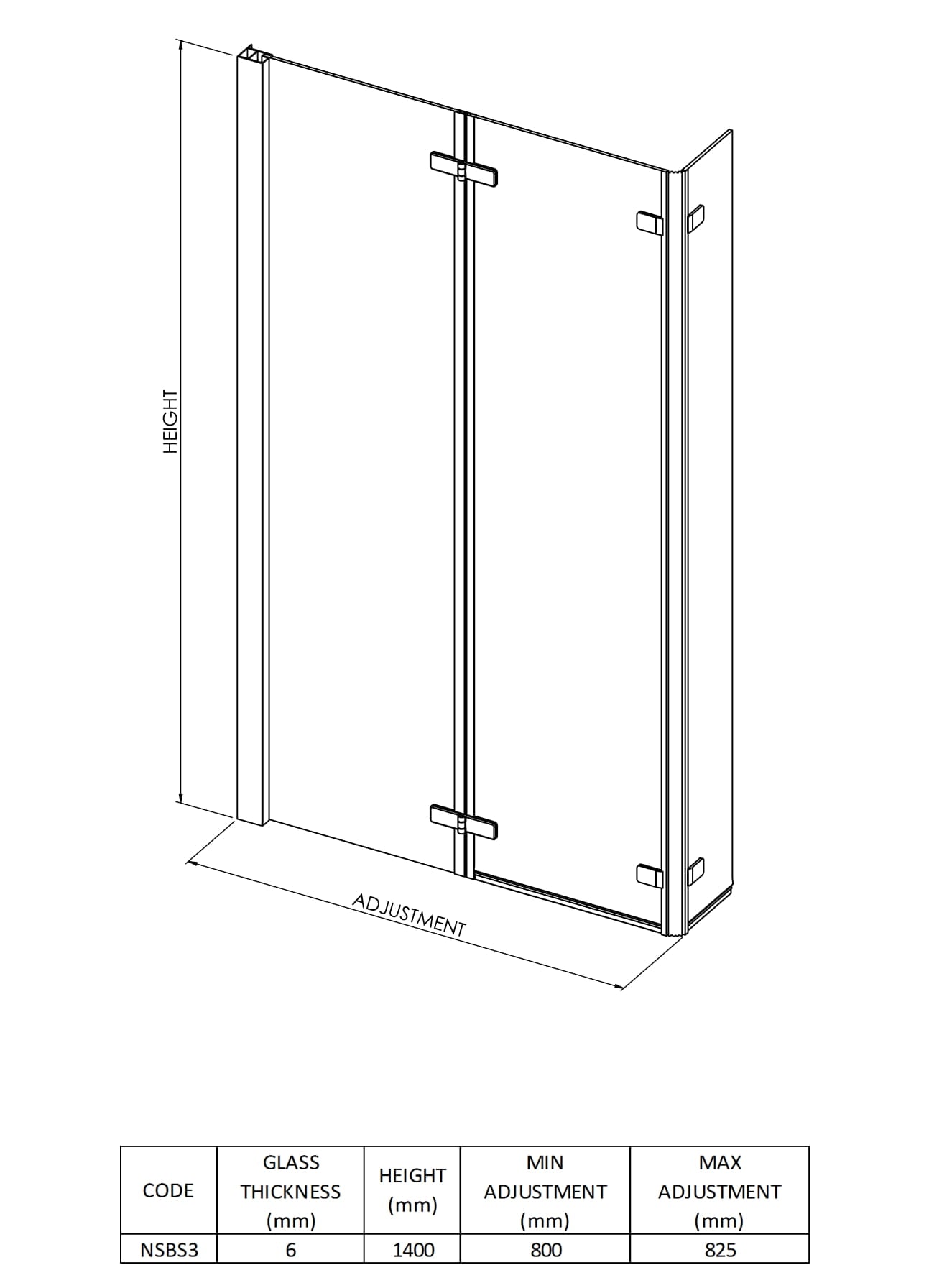 NUIE L-Shaped Bath Screen Double Hinged