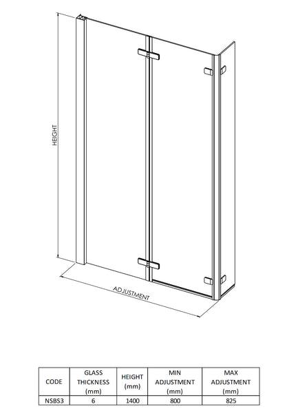 NUIE L-Shaped Bath Screen Double Hinged