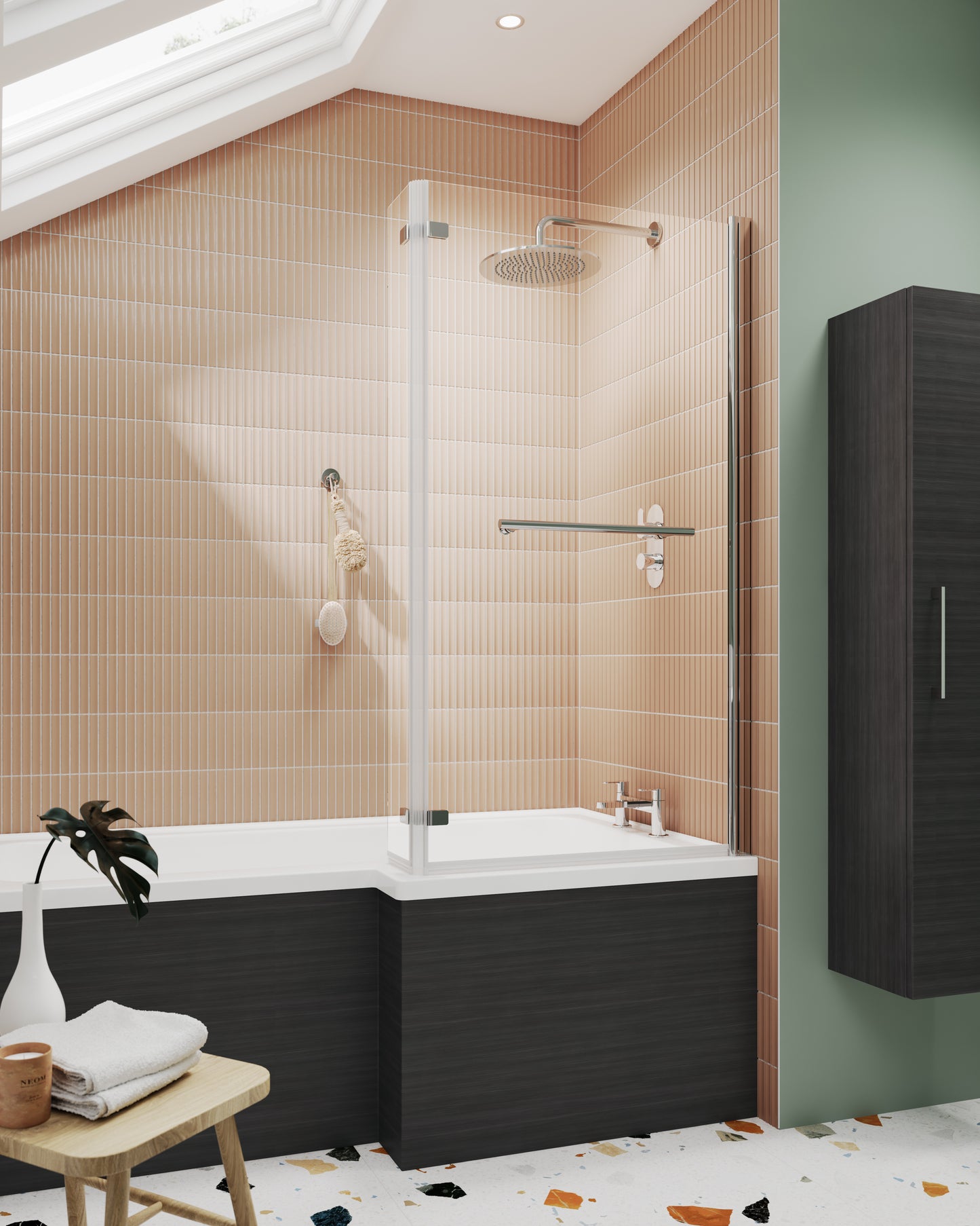 NUIE L-Shaped Bath Screen Hinged With Rail