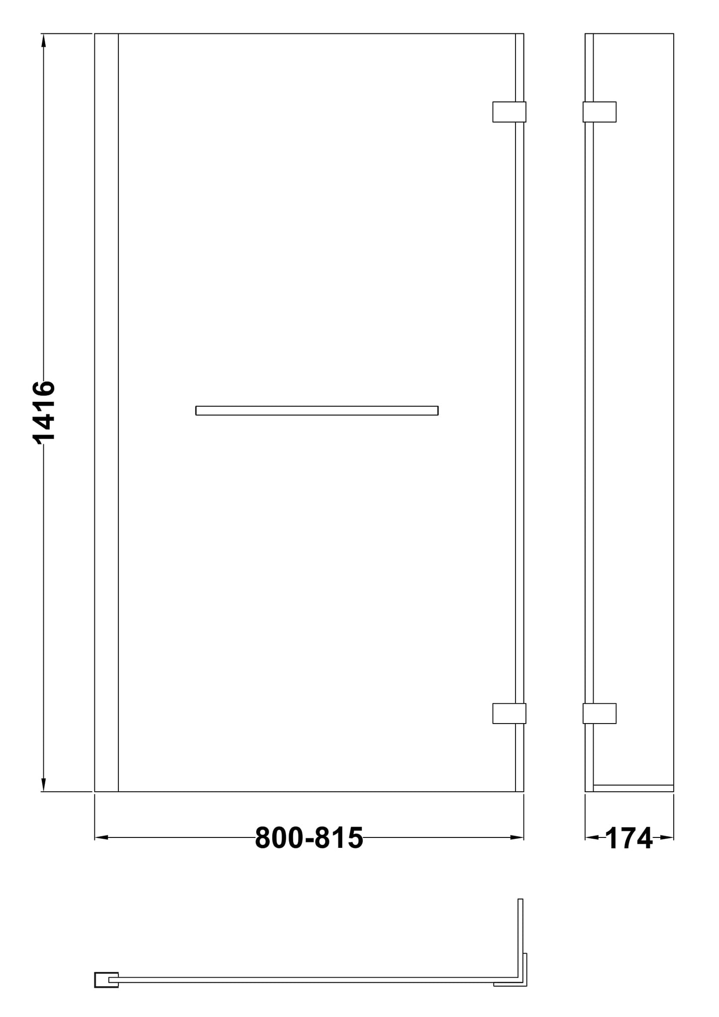 NUIE L-Shaped Bath Screen Hinged With Rail