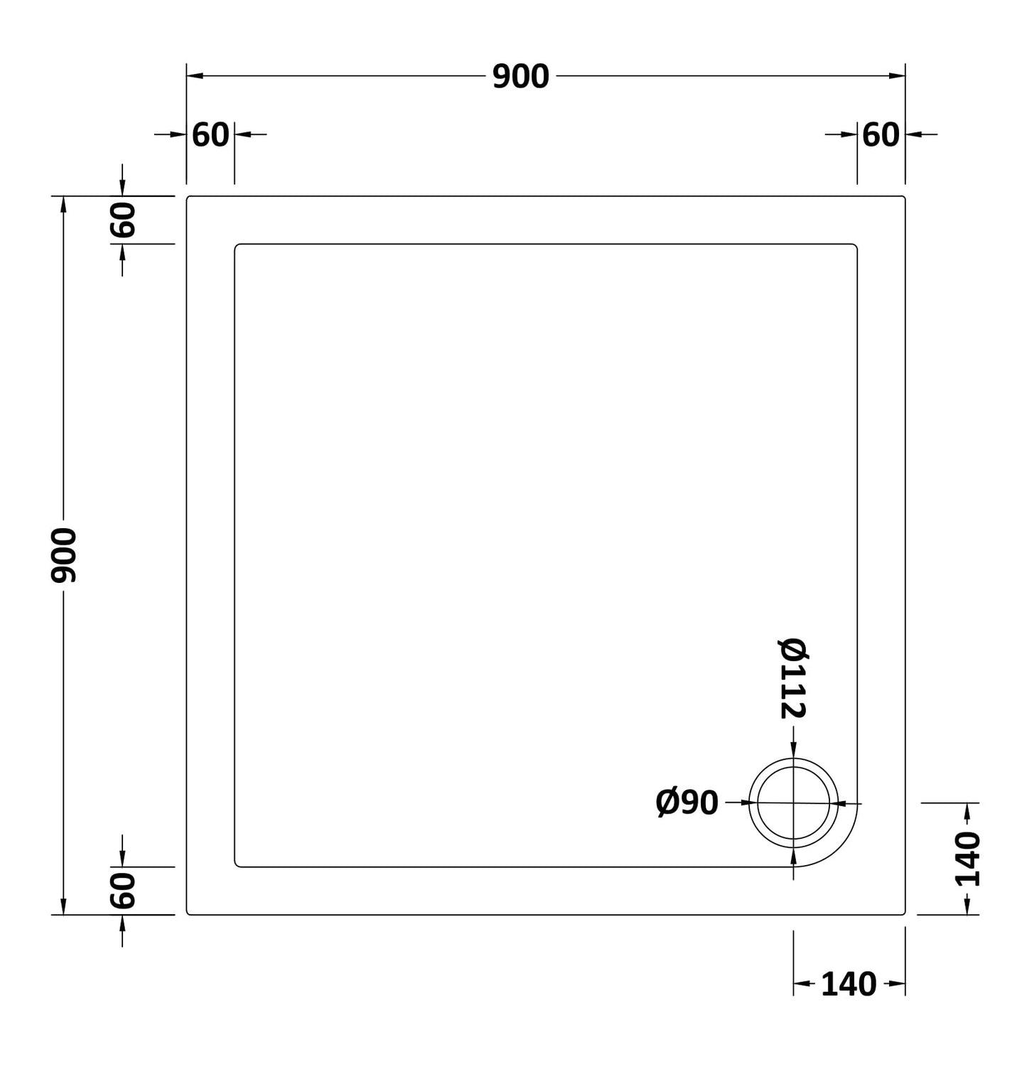 NUIE Slip Resistant Square Shower Tray 900 x 900mm