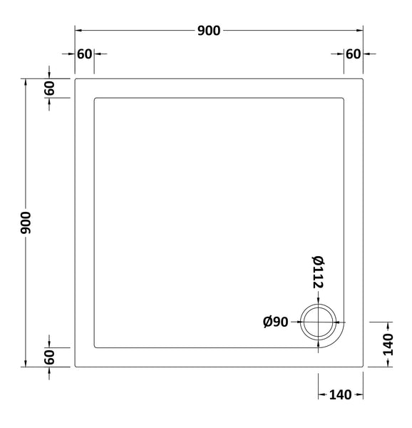 NUIE Slip Resistant Square Shower Tray 900 x 900mm