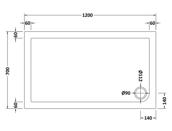 NUIE Slip Resistant Rectangular Shower Tray 1200 x 700mm