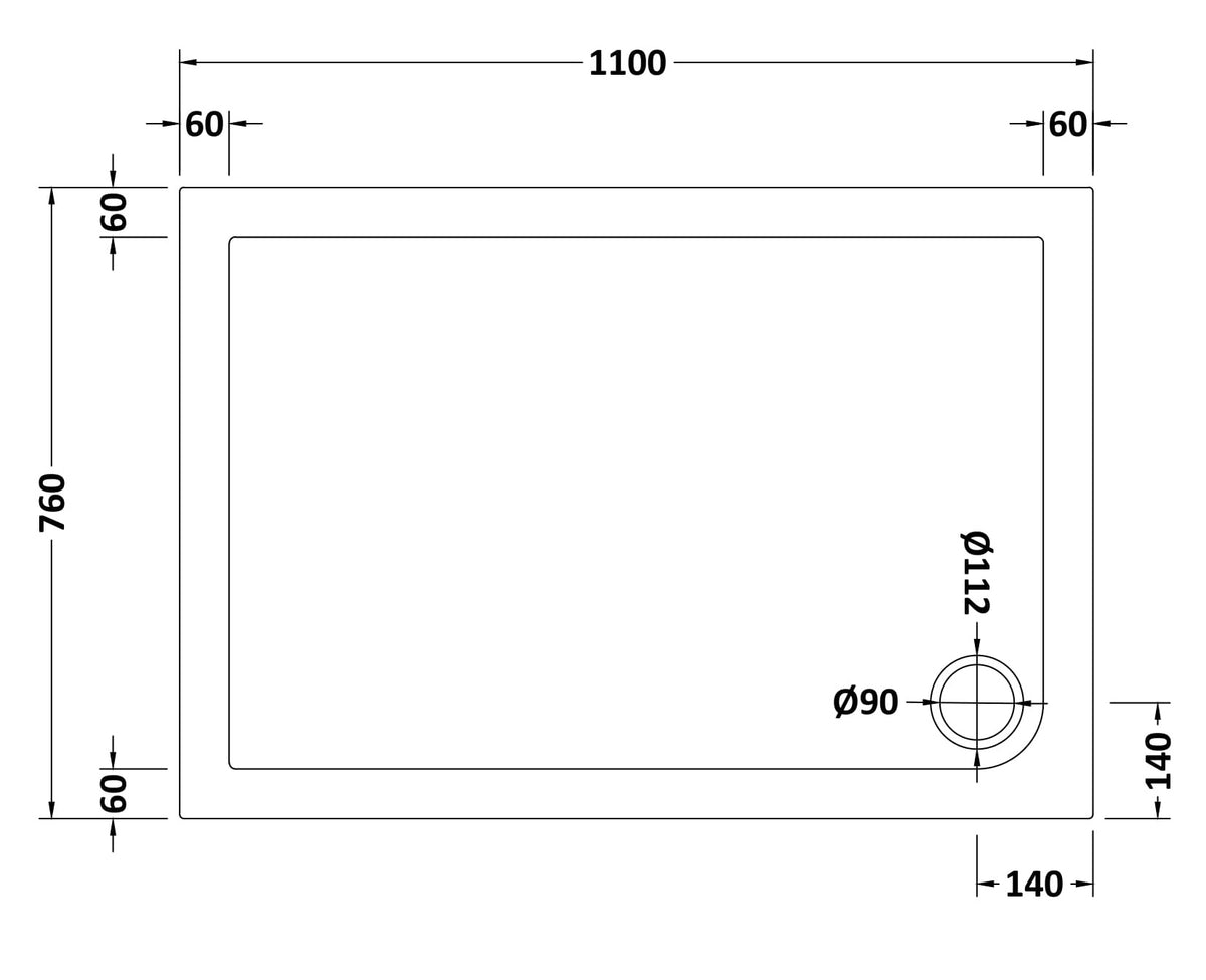 NUIE Slip Resistant Rectangular Shower Tray 1100 x 760mm