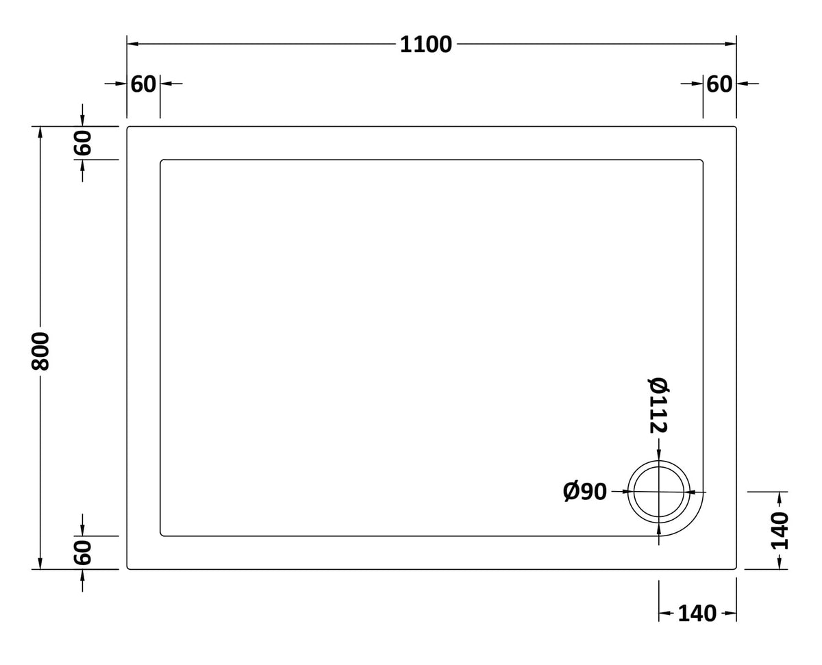 NUIE Slip Resistant Rectangular Shower Tray 1100 x 800mm
