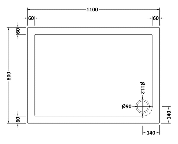 NUIE Slip Resistant Rectangular Shower Tray 1100 x 800mm