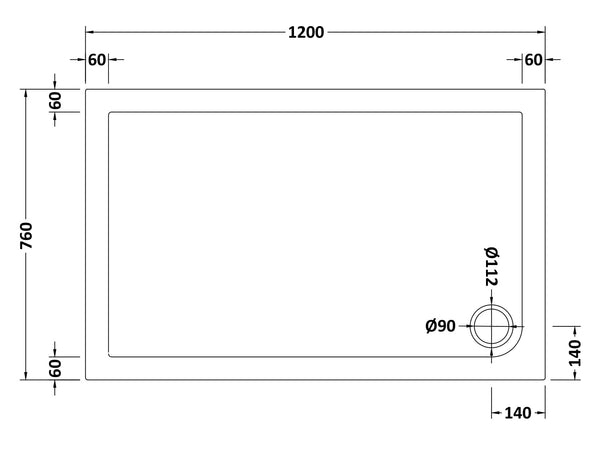 NUIE Slip Resistant Rectangular Shower Tray 1200 x 760mm