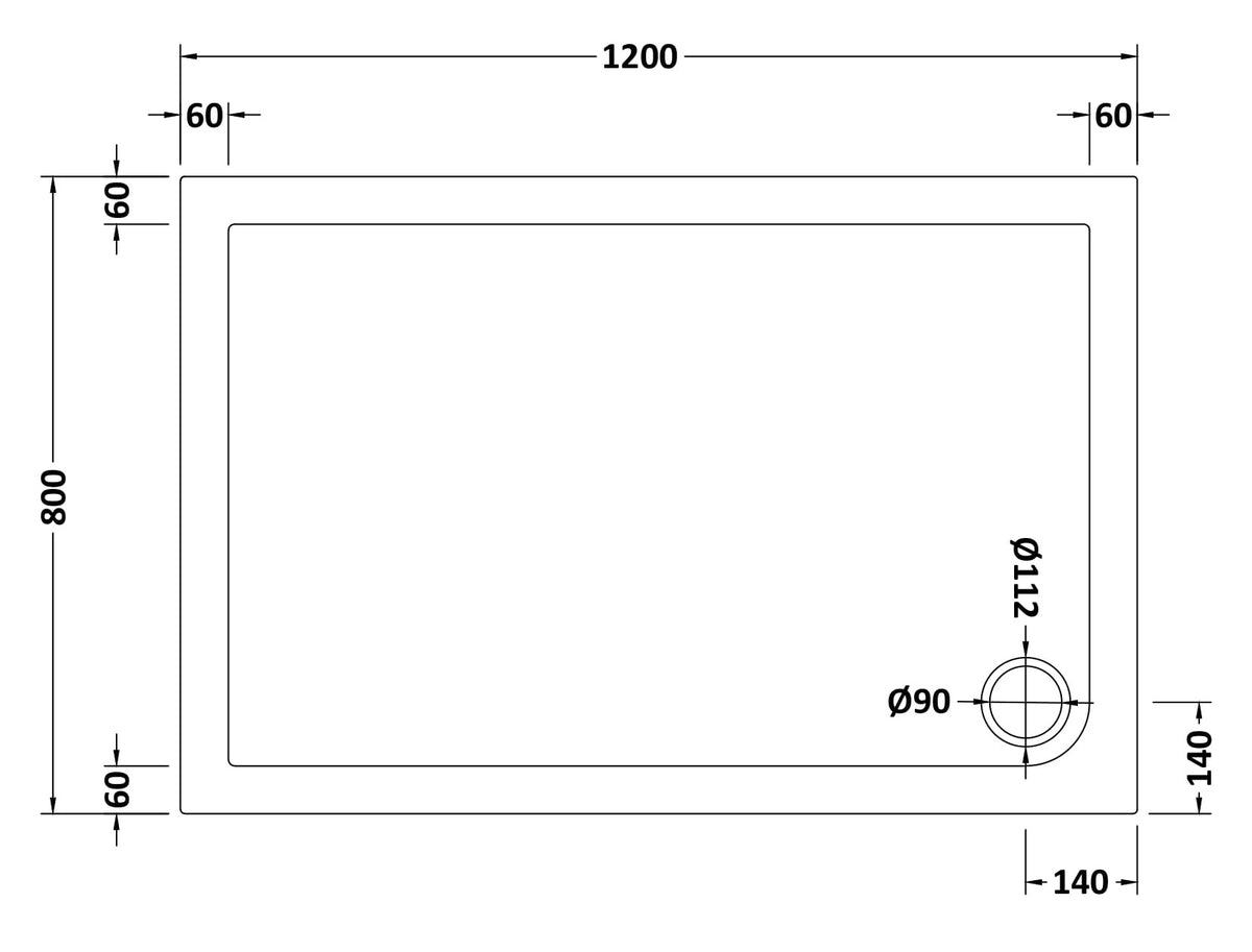 NUIE Slip Resistant Rectangular Shower Tray 1200 x 800mm