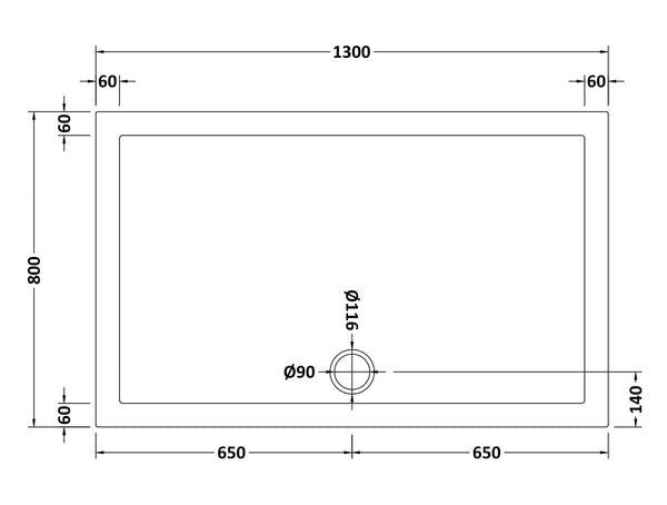 NUIE Slip Resistant Rectangular Shower Tray 1300 x 800mm