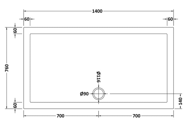 NUIE Slip Resistant Rectangular Shower Tray 1400 x 760mm