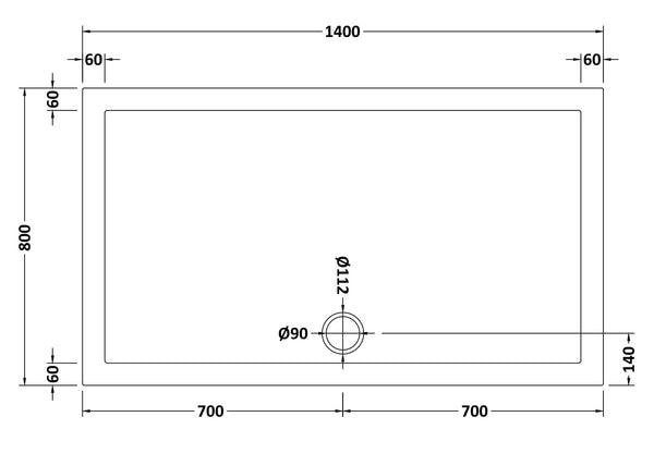 NUIE Slip Resistant Rectangular Shower Tray 1400 x 800mm