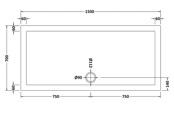 NUIE Slip Resistant Rectangular Shower Tray 1500 x 700mm