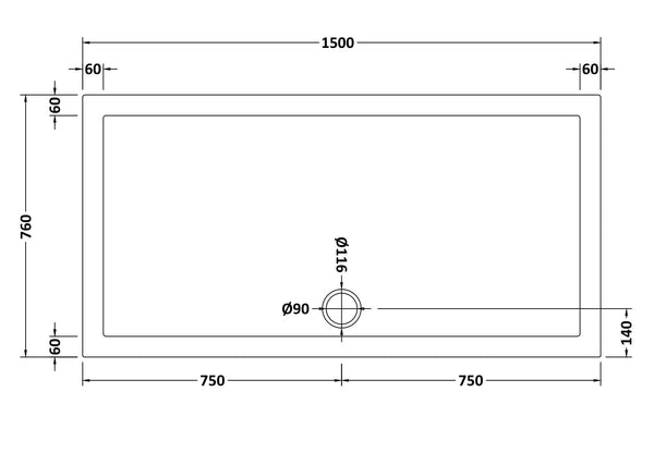 NUIE Slip Resistant Rectangular Shower Tray 1500 x 760mm