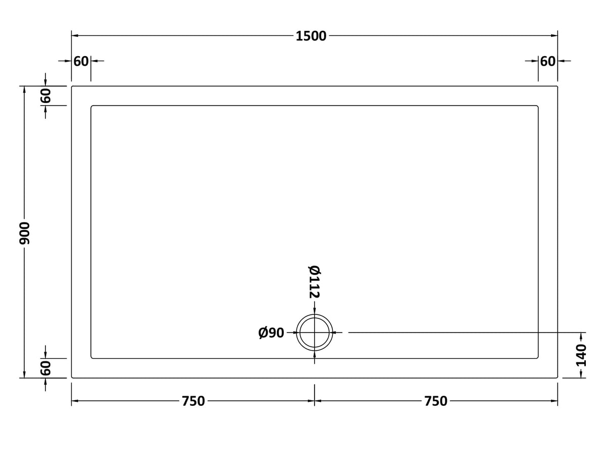 NUIE Slip Resistant Rectangular Shower Tray 1500 x 900mm