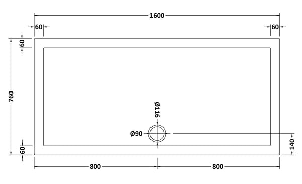 NUIE Slip Resistant Rectangular Shower Tray 1600 x 760mm