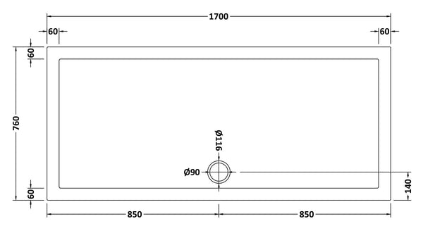 NUIE Slip Resistant Rectangular Shower Tray 1700 x 760mm