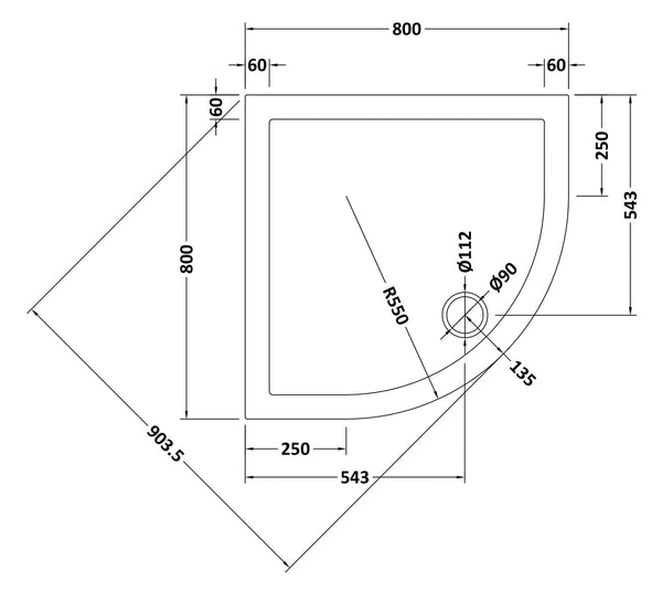 NUIE Slip Resistant Quadrant Shower Tray 800 x 800mm