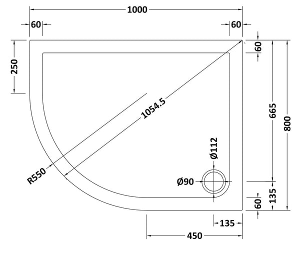 NUIE Slip Resistant Offset Quadrant Shower Tray LH 1000 x 800mm