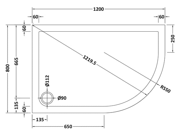 NUIE Slip Resistant Offset Quadrant Shower Tray RH 1200 x 800mm